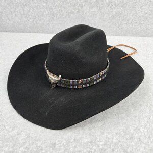 MHT Master Hatters Texas Mens Size 6 3/4 Black 3X Beaver Felt Steer Head Band